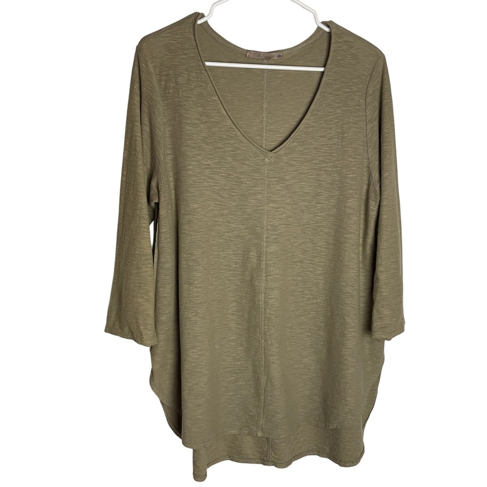Cut Loose Womens Linen Blend Tunic Top Size M Green V-Neck Slub Knit